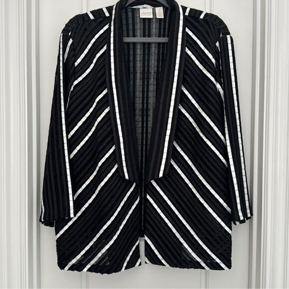Chicos Tuxedo Style Sheer Dress Jacket Black White 3 16 XL - Picture 1 of 8